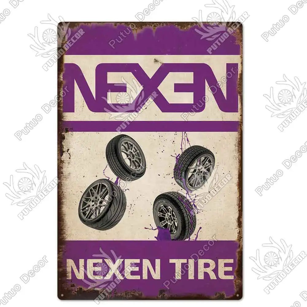 Vintage Tin Sign Car Tire Metal Sign Decorative Garage Bar Man Cave Wall Art 2
