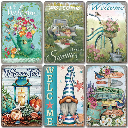 Vintage Metal Signs Flowers Birds Metal Wall Art Decor Home Garden Farm Beach 2