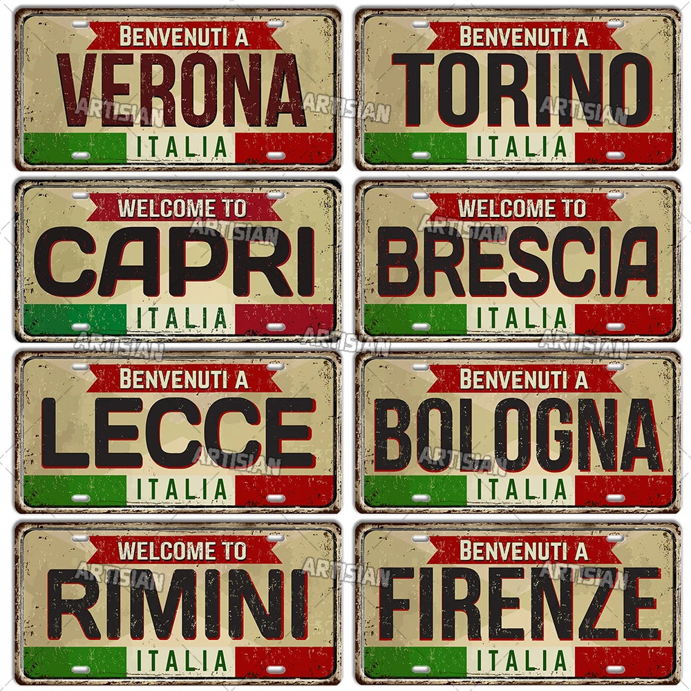 Italy Metal License Plates Signs Wall Art Decor Garage Bar Pub Home Decor 3