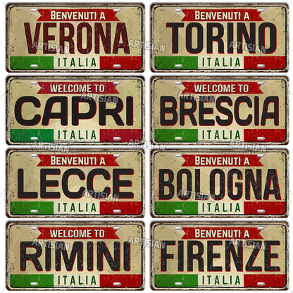 Italy Metal License Plates Signs Wall Art Decor Garage Bar Pub Home Decor 1