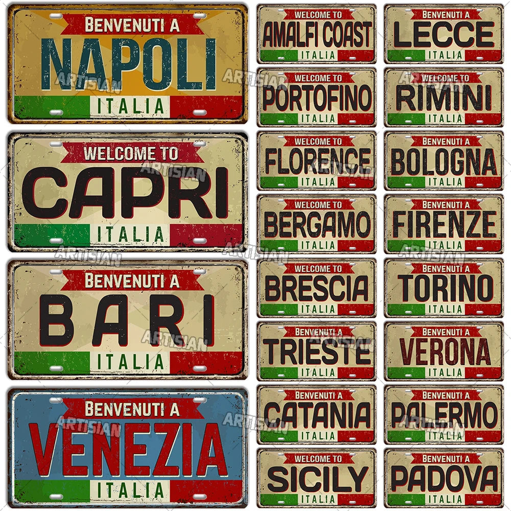 Italy Metal License Plates Signs Wall Art Decor Garage Bar Pub Home Decor 2