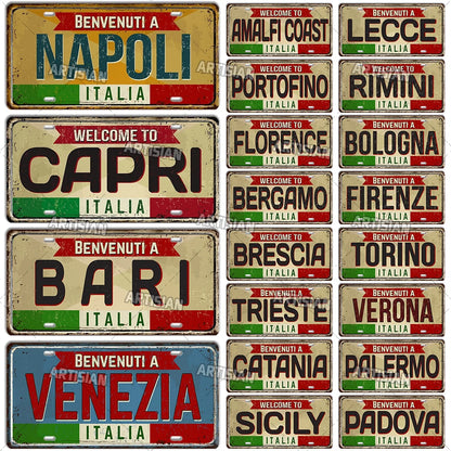 Italy Metal License Plates Signs Wall Art Decor Garage Bar Pub Home Decor 1