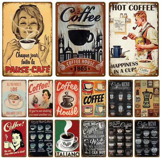 Vintage Metal Signs Home Decor Coffee Retro Wall Art Kitchen Bar Cafe Decor 3