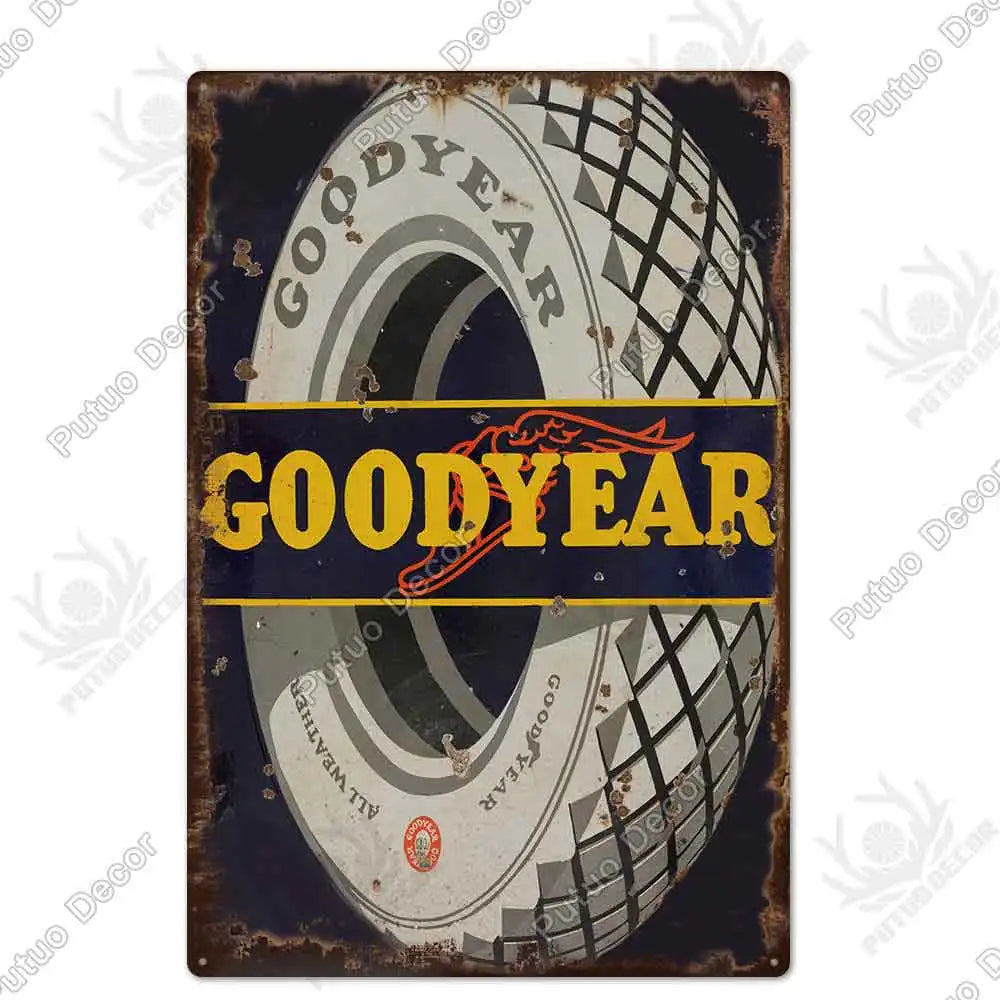 Vintage Tin Sign Car Tire Metal Sign Decorative Garage Bar Man Cave Wall Art 2