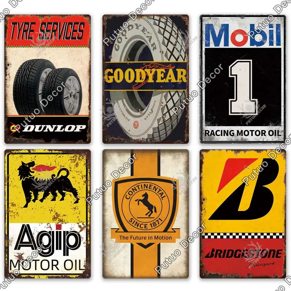 Vintage Tin Sign Car Tire Metal Sign Decorative Garage Bar Man Cave Wall Art 2